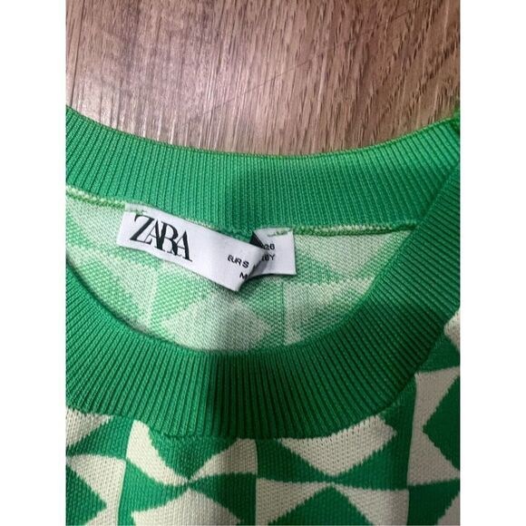Zara sweater vest diamond pattern green &white Crop Top Size S - Picture 7 of 7